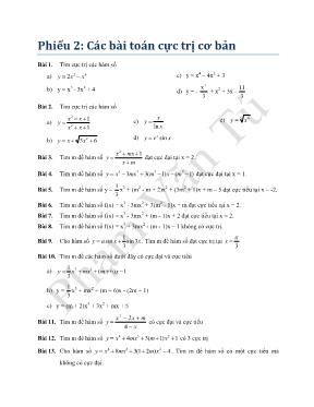 Phiếu học tập Toán Các bài toán cực trị cơ bản